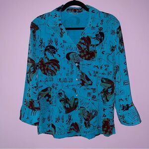 Tianello M Blouse Japanese Print Button Collar 3/4 Sleeves